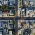 satellite view of properties along two intersecting streets